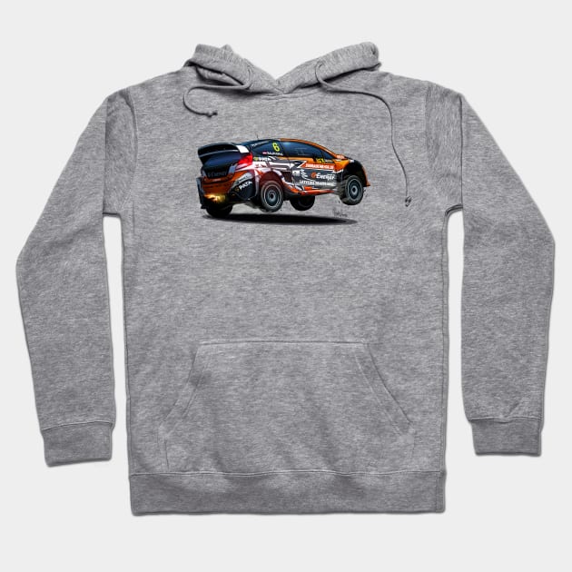 Ford Fiesta WRX Rallycross - Janis Baumanis Hoodie by Mario Ramos Rally Art